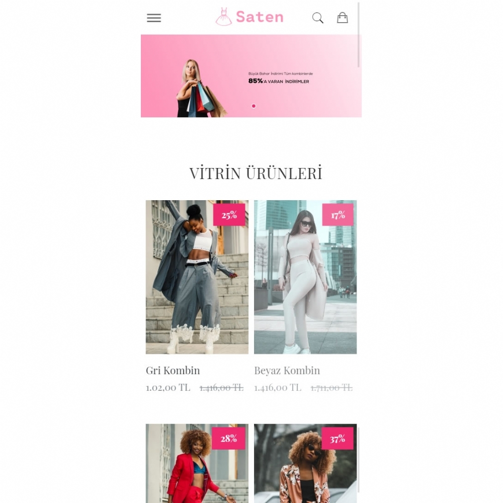 Fashion | Satin E-commerce Theme | Satin | çanta, plaj giyim, aksesuar, kozmetik, toka, taç, süs, bileklik, yüzük, kıyafet, spor giyim, gece elbisesi, gece giyim, iç giyim, stiletto, kalın topuk, dolgu topuk, parlak, renkli, erkek giyim, yakım elbise, | 