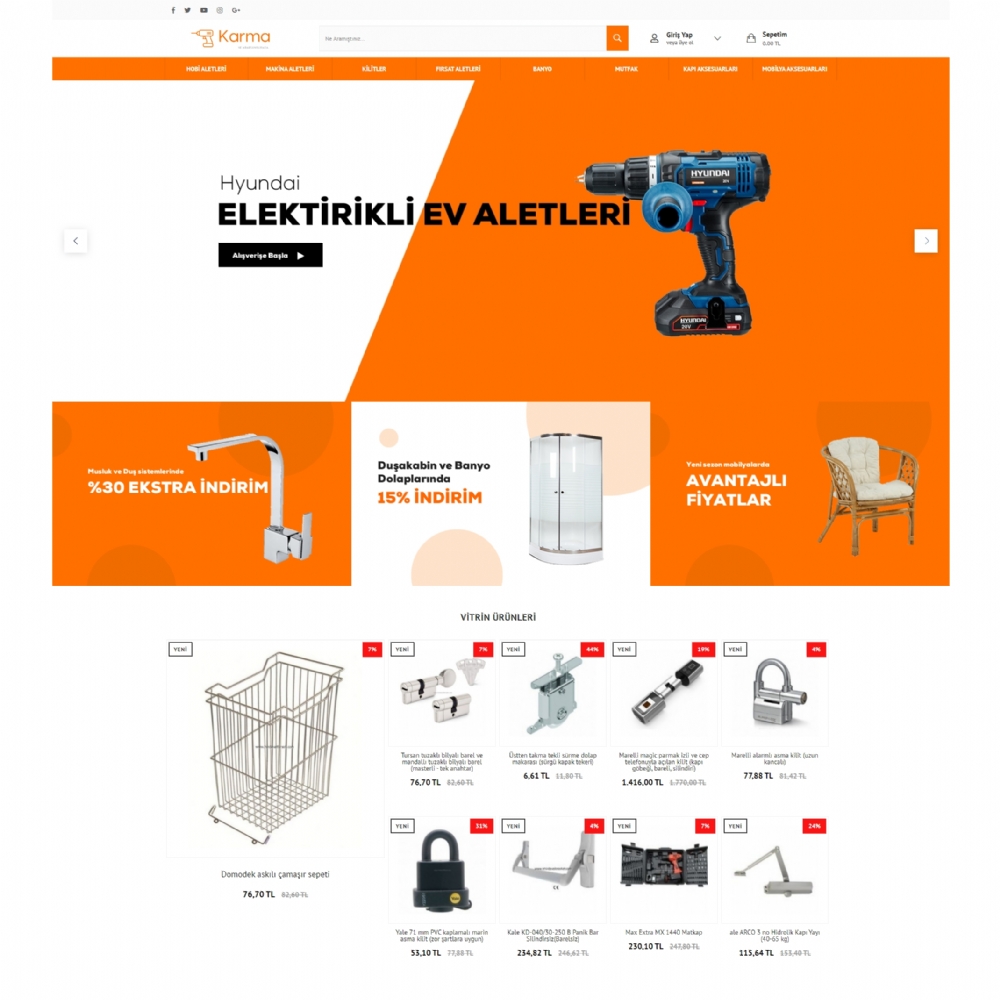 Hardware  | Karma E-commerce Theme | Karma | cep telefonu, bilgisayar,  şarj aleti, şarj kablosu, telefon pili, kırılmaz cam, bilgisayar kasası, bilgisayar masası, laptop, masa üstü bilgisayar,  hard disk, ekran kartı, ana kart, bilgisayar kasası, mouse, mouse pad, iş güvenlik ürünleri, merdivenler, boyalar ve boya aksesuarları, yapıştırıcı ve bantlar, su arıtma cihazları, kilitler, çiviler,  kapı aksesuarları, ankastre ürünler, evyeler, el aletleri,  yapıştırıcı ürünler,  elektronik kapı ürünleri, çamaşır makinesi, ütü, buzdolabı, bulaşık makinesi,  elektrik süpürgesi, fırın, elektrikli ocak, davlumbaz, mutfak gereçleri tencereler, yemek takımları, hırdavat, teknoloji, ütü masaları,market | 