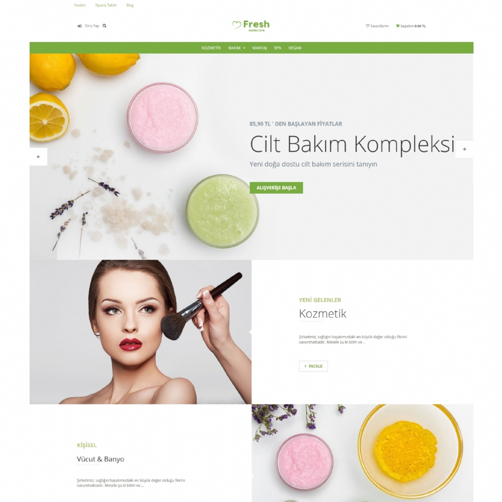 Cosmetics | Fresh E-commerce Theme | Fresh | kadın, ruj, mat ruj, parlak ruj, allık, oje, mat oje, soft oje, eyeliner, göz farı, pastel göz farı, tırnak bakım, cilt bakım, saç bakım, kişisel bakım, törpü, manikür, pedikür, saç boyası, şampuan, vücut şampuanı, saç şampuanı, saun, el kremi, vücut kremi, duş jelleri, duş köpüğü, duş,  tonik, süt, jel, köpük, bant sünger, peeling, gül suyu, makyaj temizleme ürünleri, kaş makyajı,  maskara, rimel, allık fırçası, far fırçası, fondöten fırçası, kontür fırçası, pudra fırçası, fırça setleri, sünger, ayna, kalemtraş, takma kirpik kirpik kıvırıcı, organizer, set boya, yarı set boya, renkli saç boyası, tüp boya, beyaz kapatıcı, sprey renk açıcı, peroksit yardımcı malzemeler, erkek saç boyası, kadın parfüm, kadın deodorant, kadın deodorant sprey, kadın deodorant roll-on, kadın deodorant stick, kadın vücut spreyi, protein. protein tozu, kas çalışması, performans arttırıcı,    | 